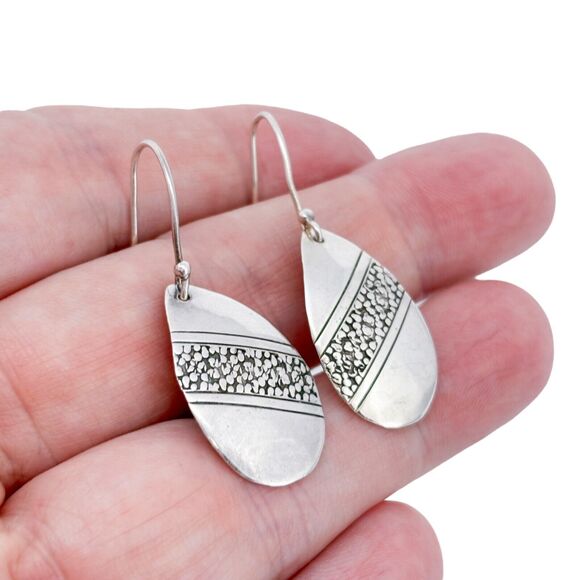 Vintage Sterling Silver 925 Textured Teardrop Dangle Earrings - Picture 1 of 6